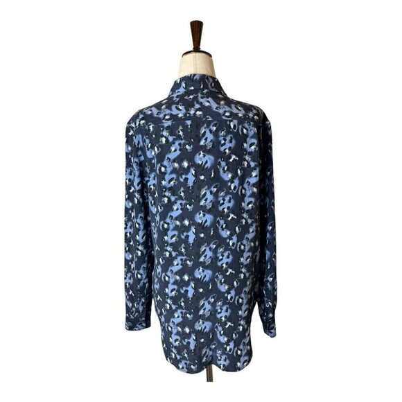 Equipment Shirt Women XS Blue Black Silk Leopard Print Collared Button Up Blouse - Picture 2 of 8